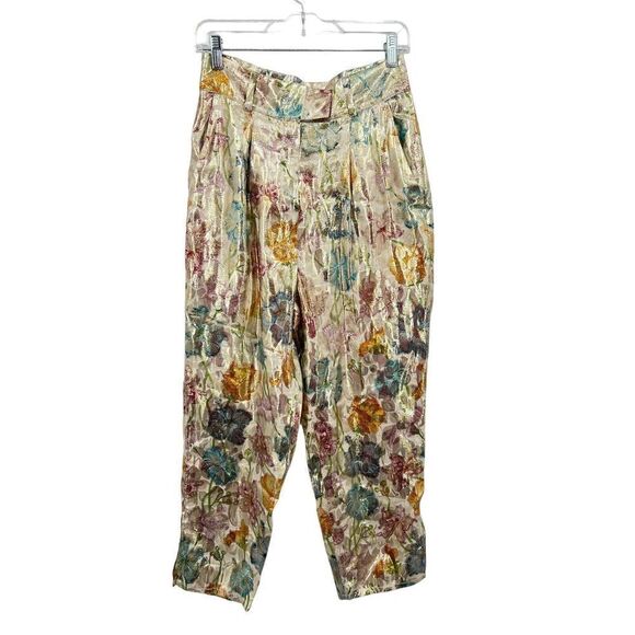 Hayley Menzies Shimmering Bonita Silk Jacquard Tailored Trousers Size Small - Picture 1 of 15